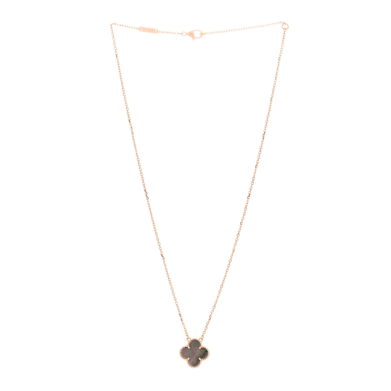 Van Cleef & Arpels 18K Rose Gold Gray Mother of Pearl Vintage Alhambra Pendant Necklace 2 of 5