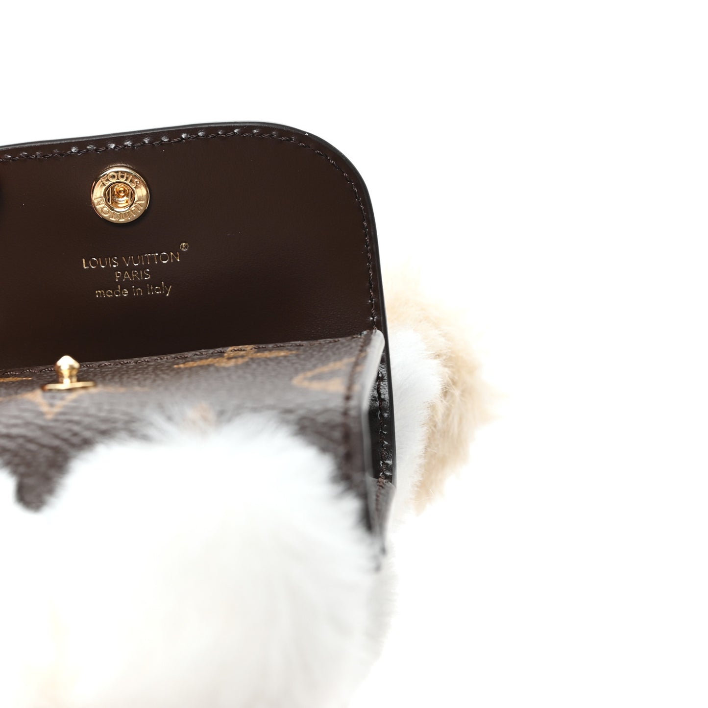 Calfskin Mink Fur Vivienne Bag Charm Key Holder White
