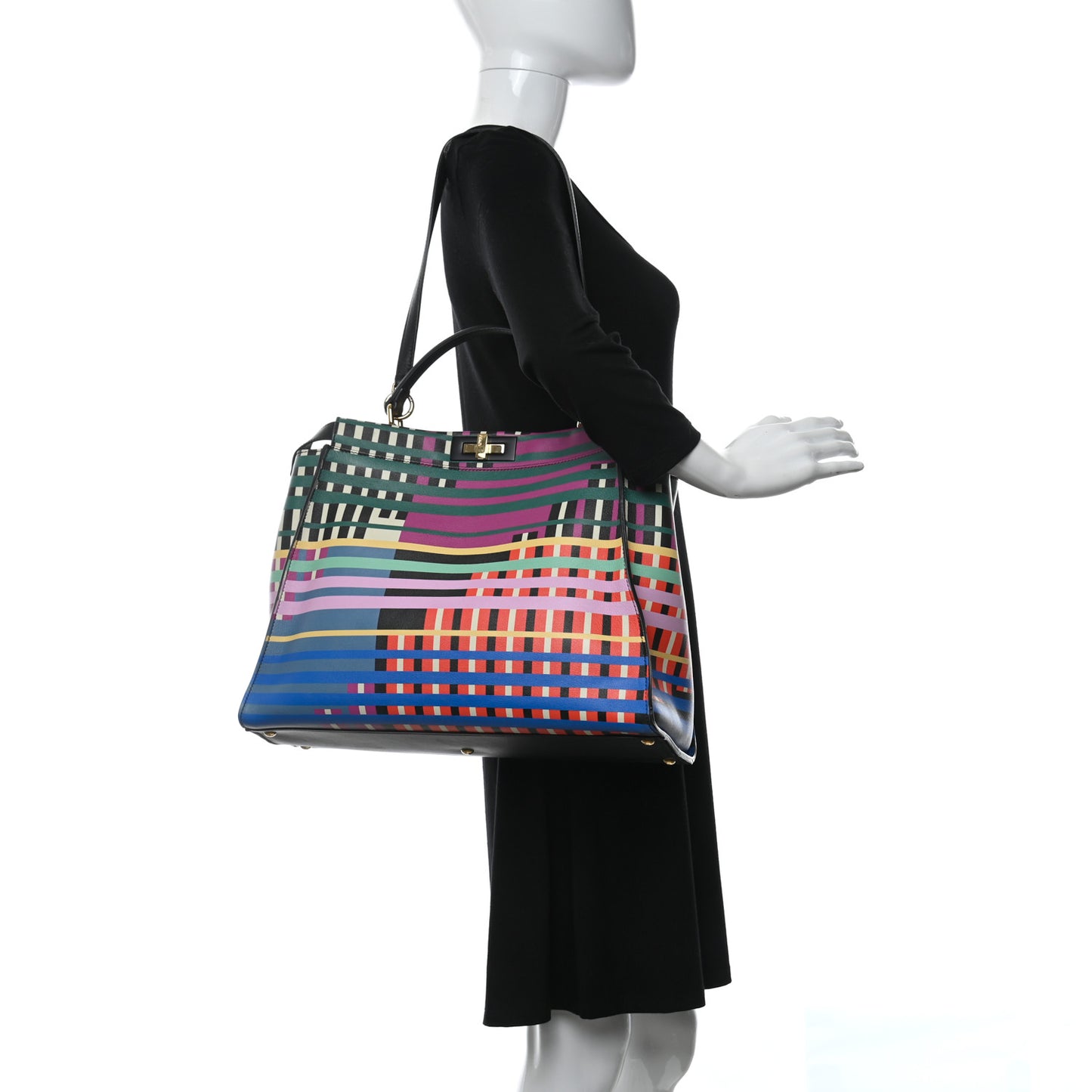 Vitello Seta Digital Print Large Peekaboo Iconic Satchel Multicolor Black