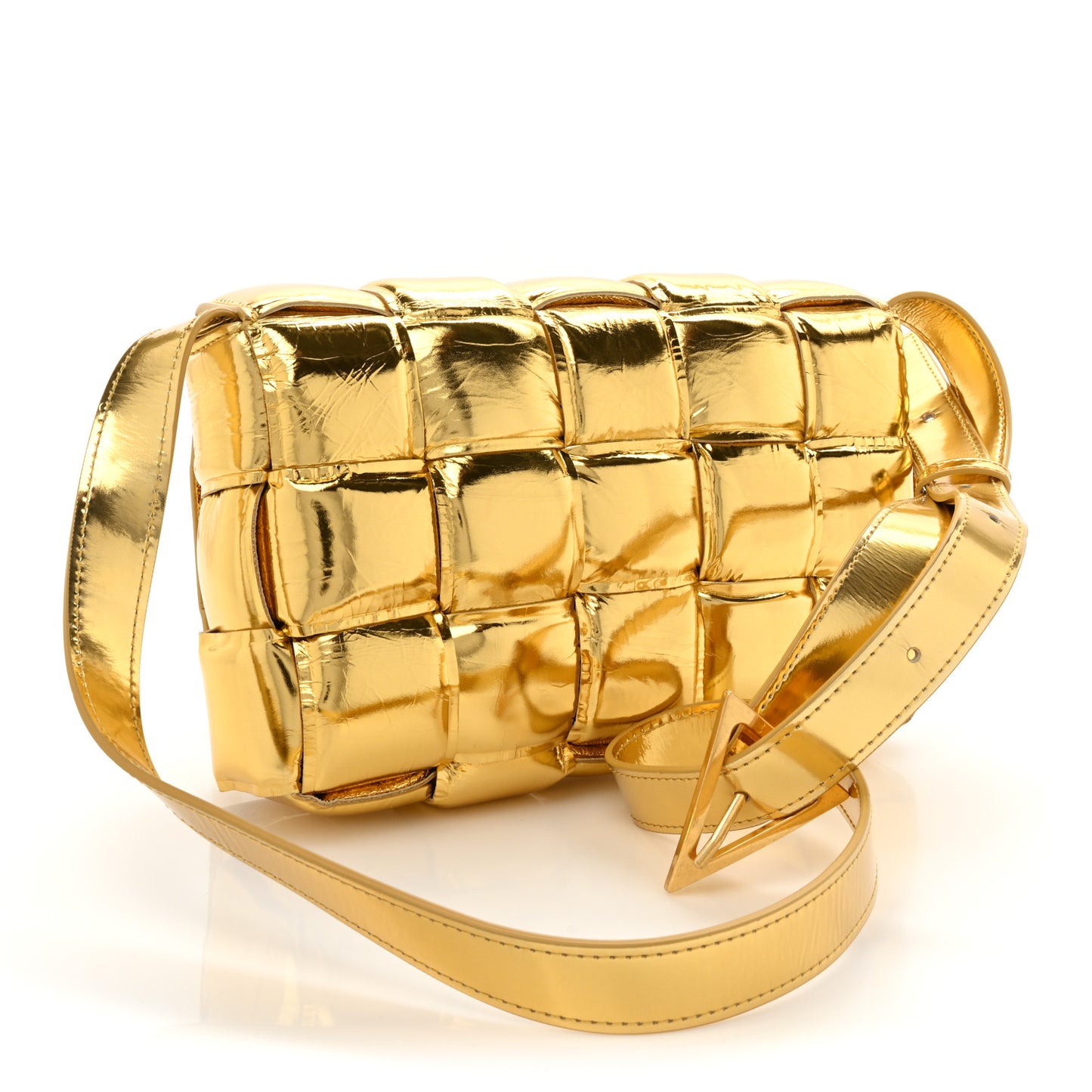 Mirror Lambskin Maxi Intreccio Padded Cassette Crossbody Bag Gold