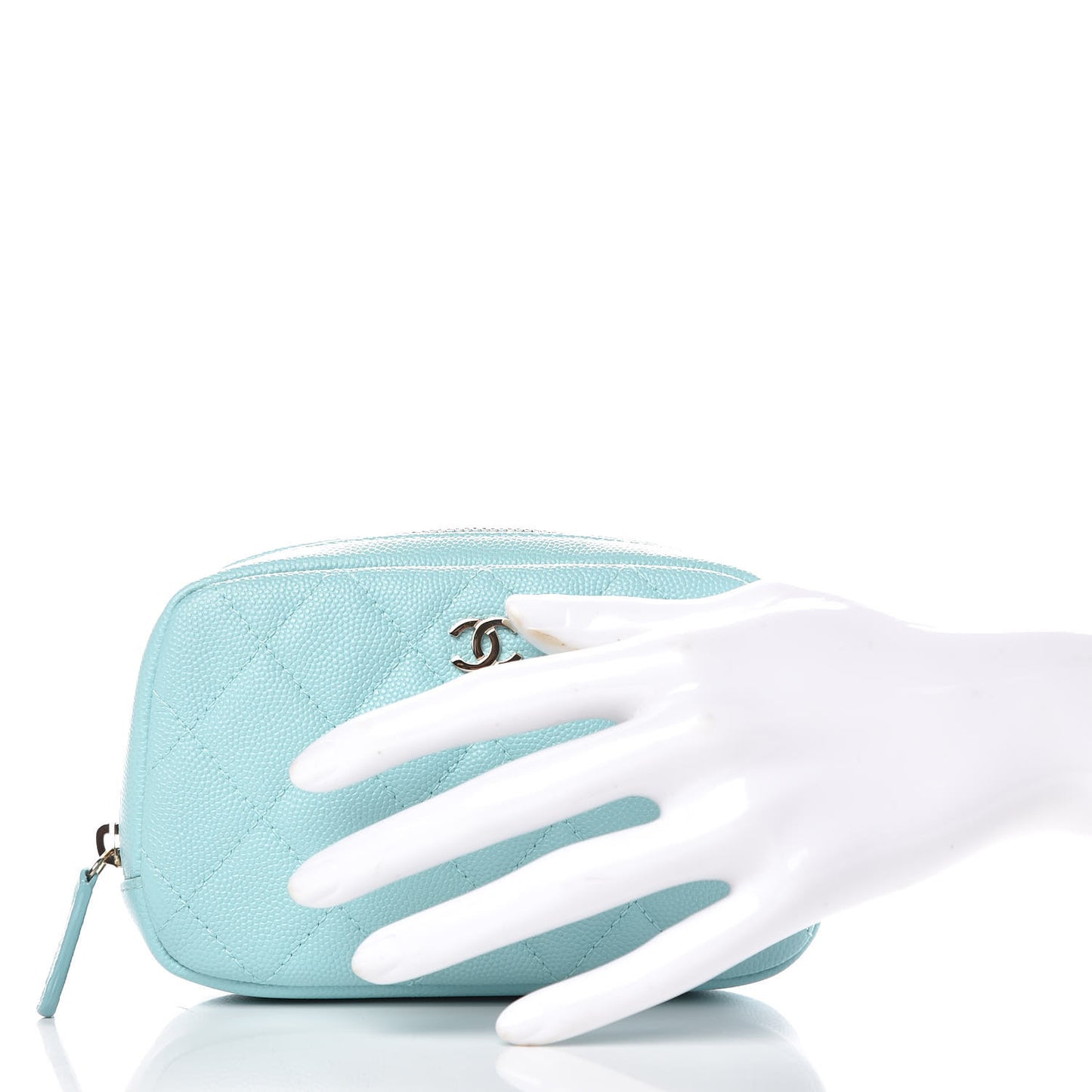 Caviar Quilted Small Curvy Pouch Cosmetic Case Light Blue