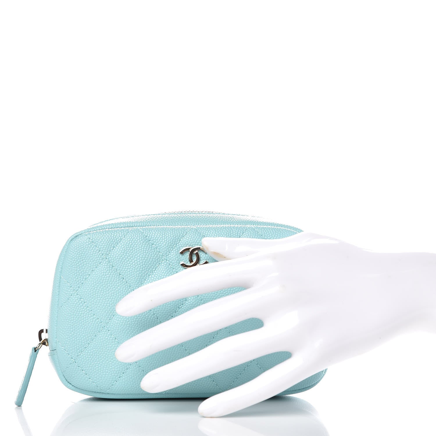 Chanel Caviar Quilted Small Curvy Pouch Cosmetic Case Light Blue 2 of 8
