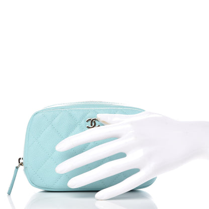 Chanel Caviar Quilted Small Curvy Pouch Cosmetic Case Light Blue 2 of 8