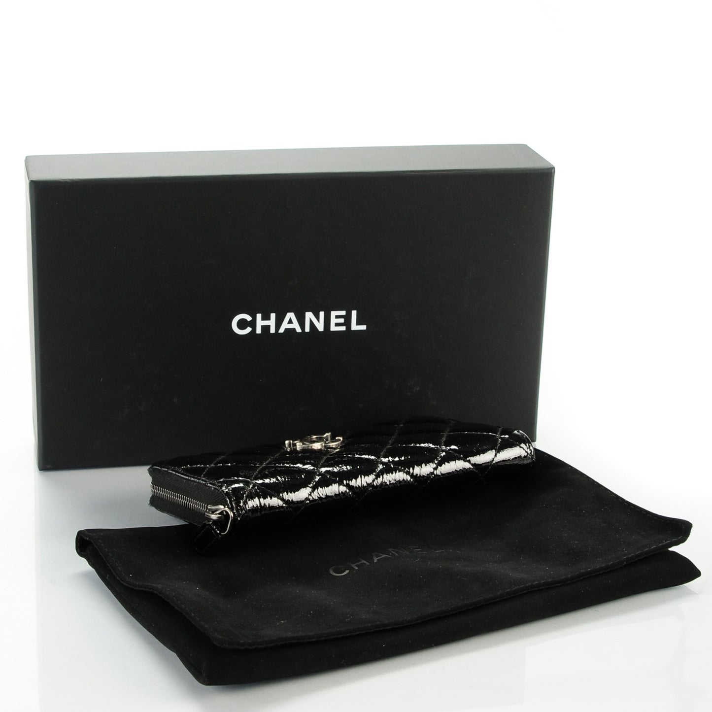 Patent Goatskin Paris Dallas Zip Around Wallet Black