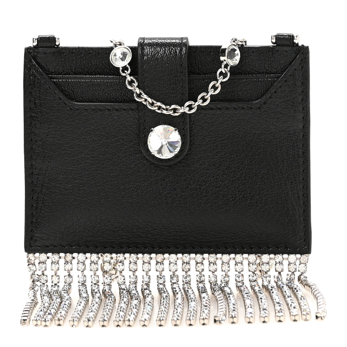 Goatskin Madras Crystal Card Holder Fringe Crossbody Black