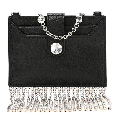 Miu Miu Goatskin Madras Crystal Card Holder Fringe Crossbody Black 1 of 11