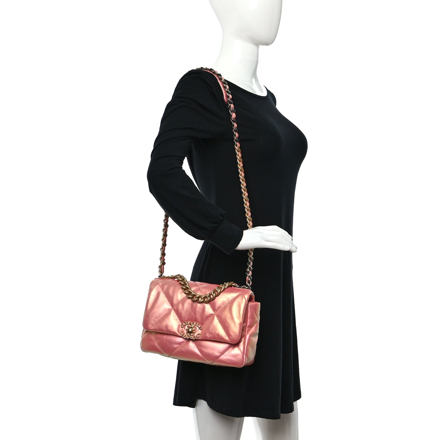 Iridescent Calfskin Quilted Medium Chanel 19 Flap Pink