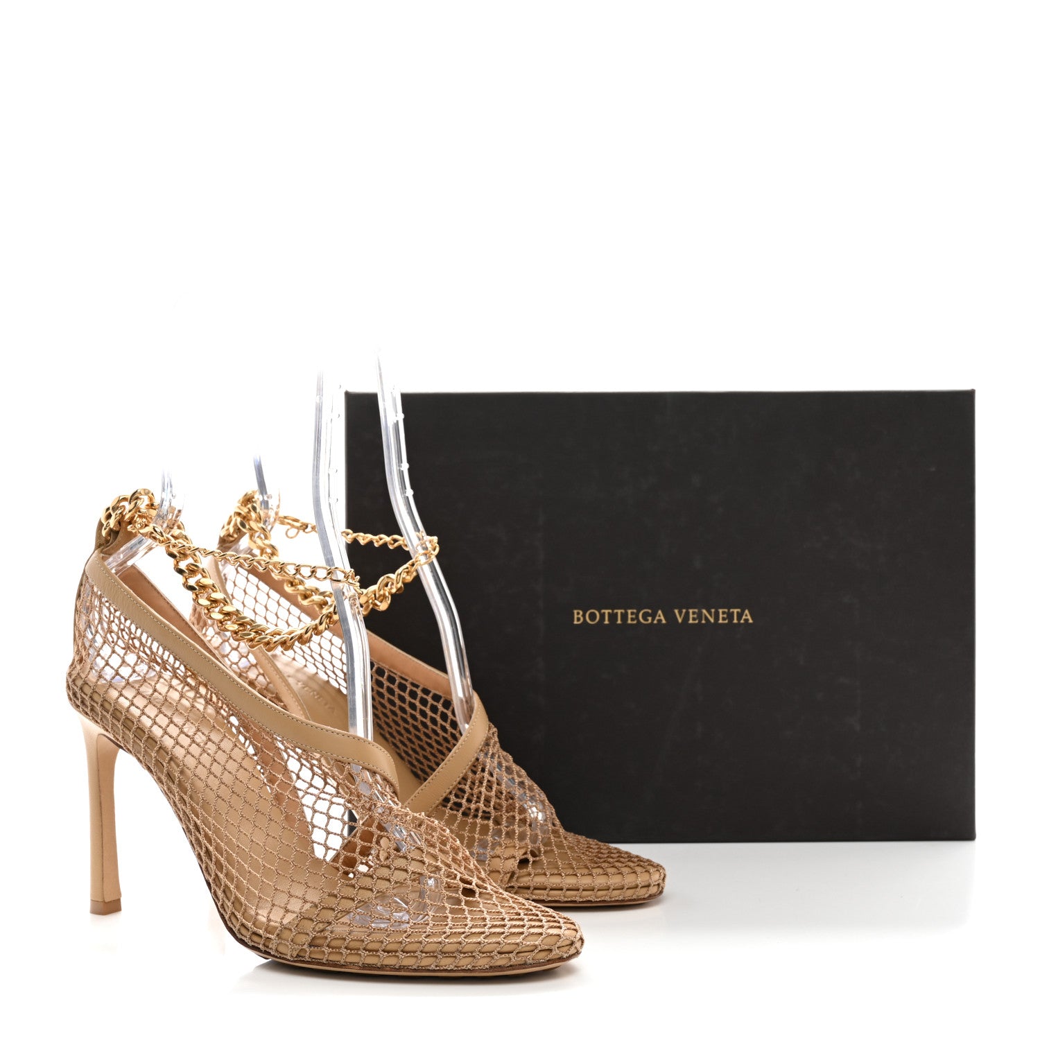 Bottega Veneta Mesh Calfskin Chain Stretch Pumps 37 Beige 8 of 8