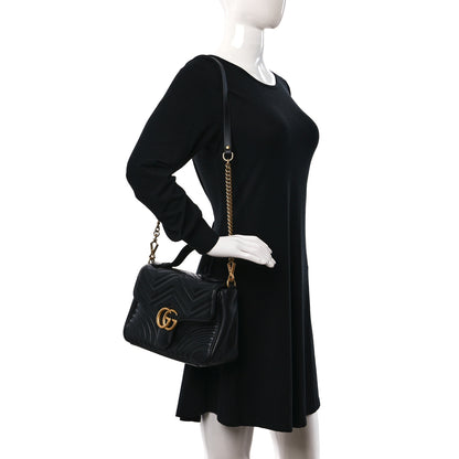 Gucci Calfskin Matelasse Small GG Marmont Top Handle Shoulder Bag Black 2 of 9
