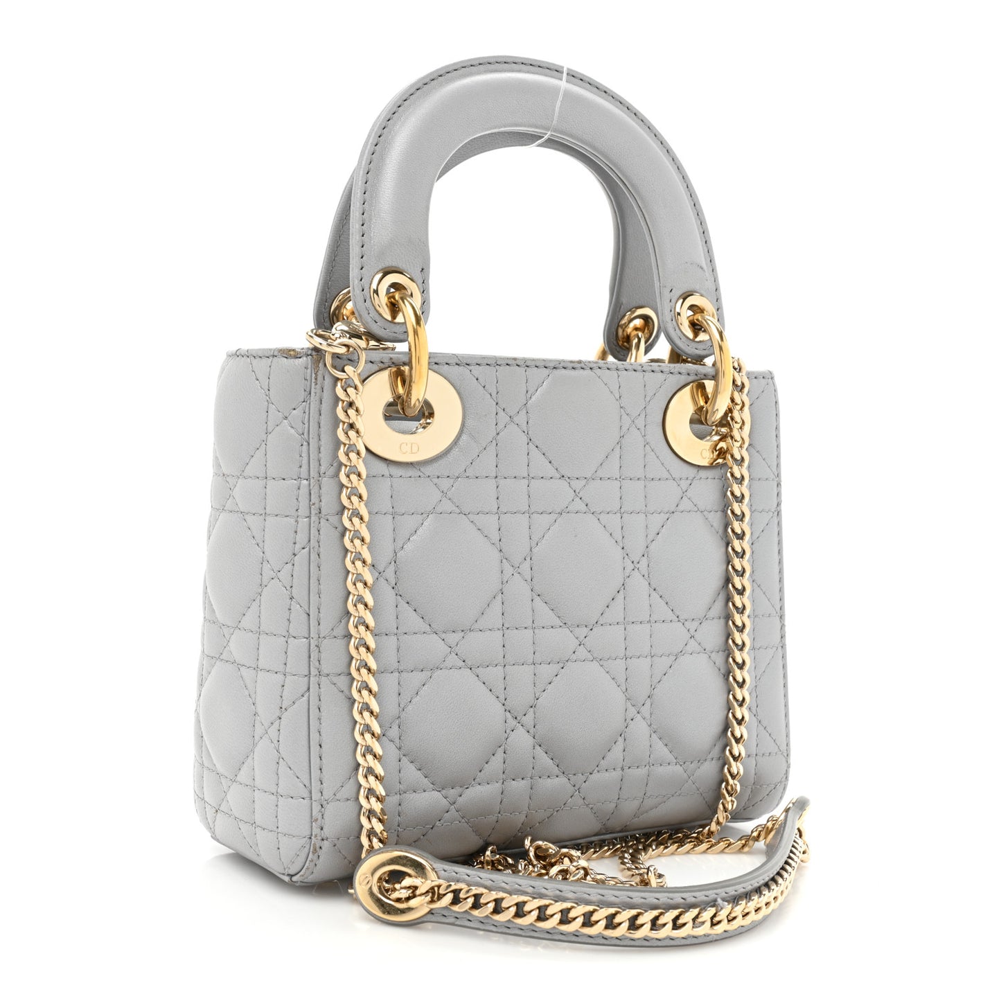 Metallic Lambskin Cannage Mini Lady Dior Grey