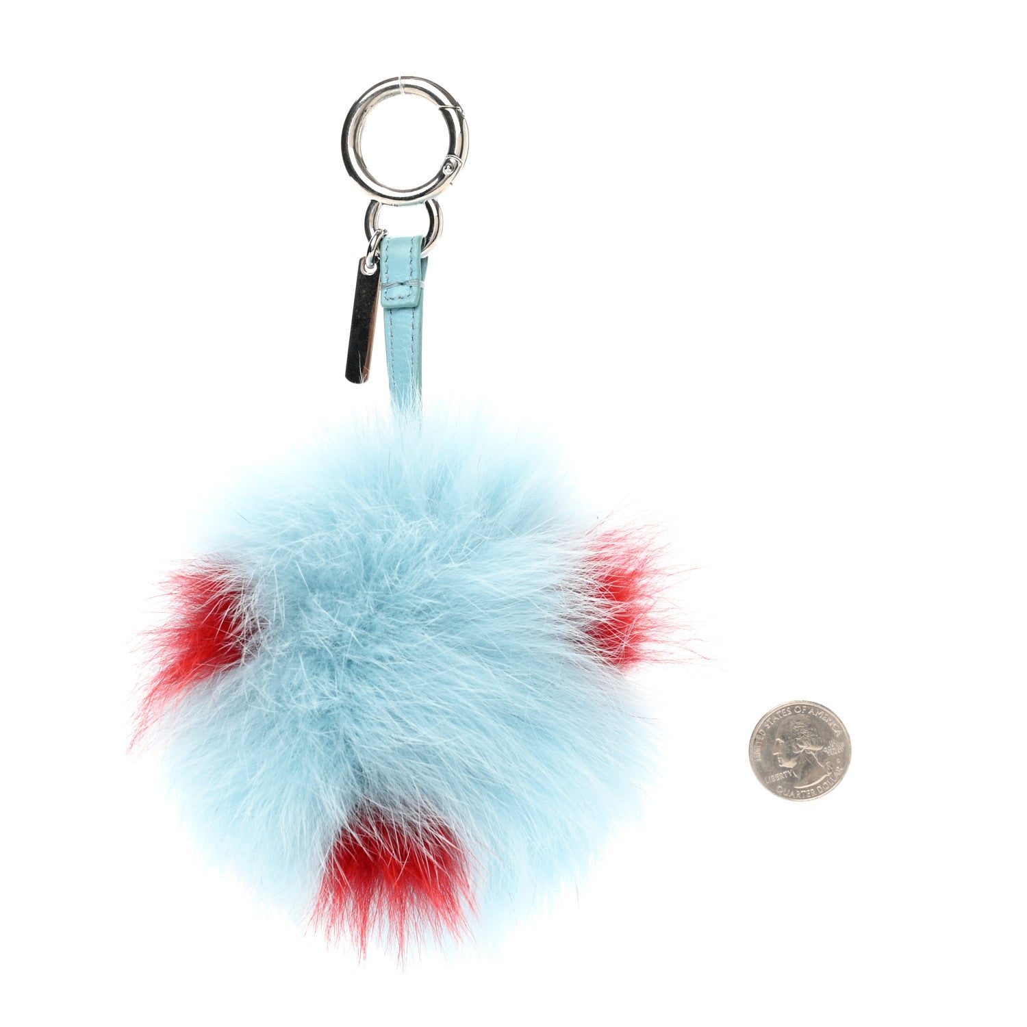 Fendi Fox Fur Polka Dot Pom Pom Bag Charm Light Blue Red 2 of 4