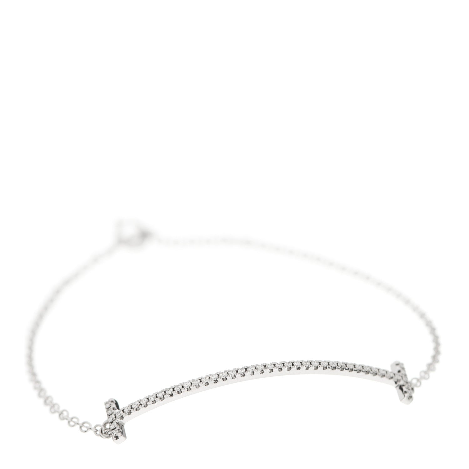 Tiffany 18K White Gold Diamond T Smile Bracelet 1 of 4
