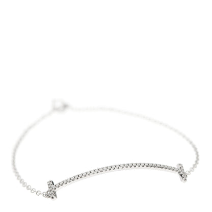Tiffany 18K White Gold Diamond T Smile Bracelet 1 of 4