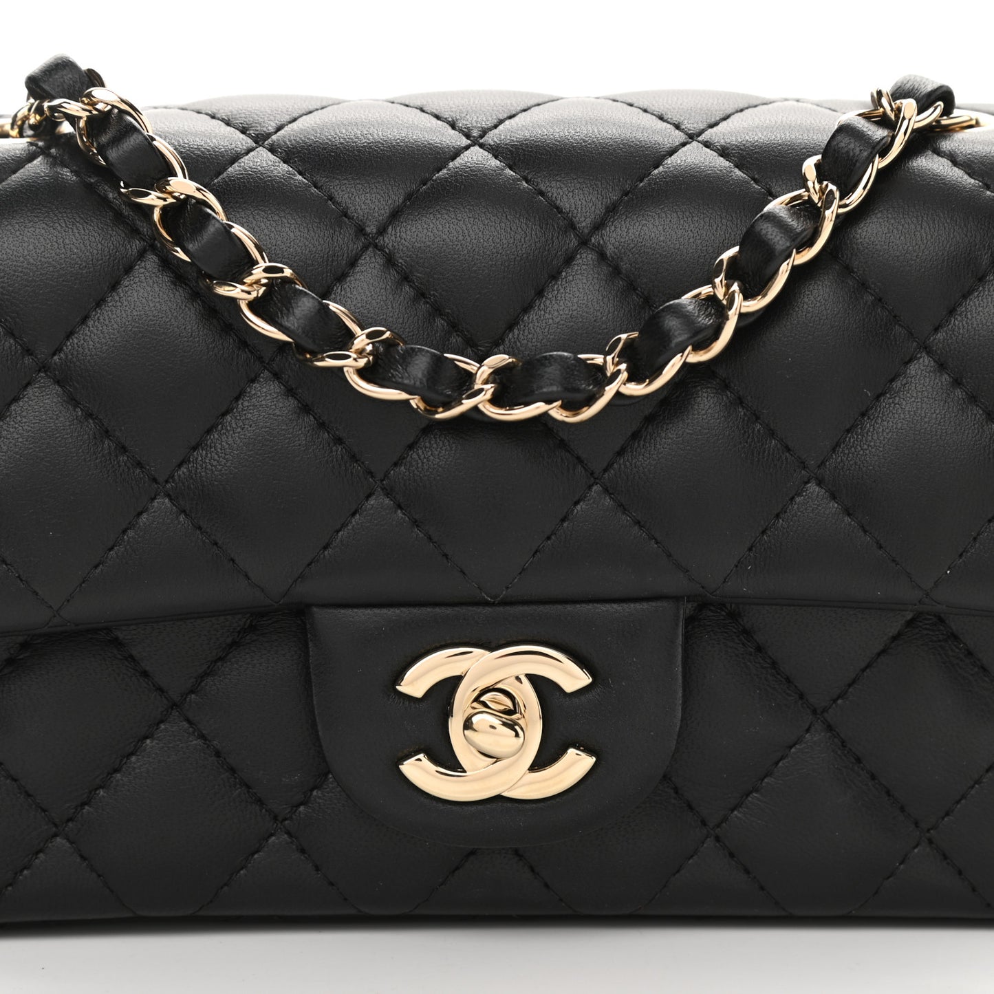 Lambskin Quilted Mini Rectangular Flap Black