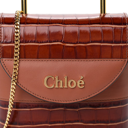 Chloe Calfskin Crocodile Embossed Small Aby Lock Chestnut Brown 10 of 10