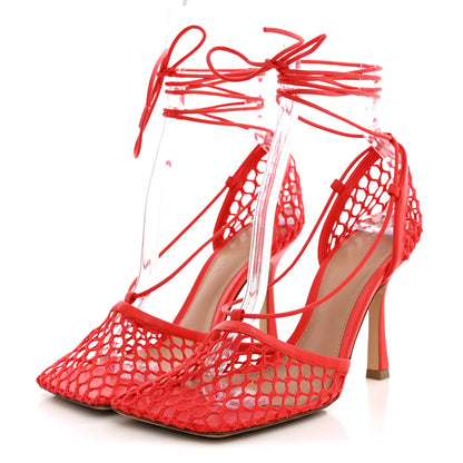 Bottega Veneta Mesh Nappa Stretch Ankle Tie Sandals 36 Tomato 4 of 10