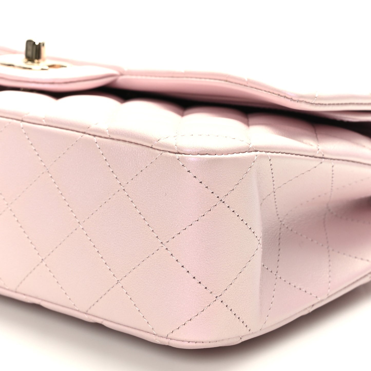 Iridescent Calfskin Quilted Medium Double Flap Light Pink