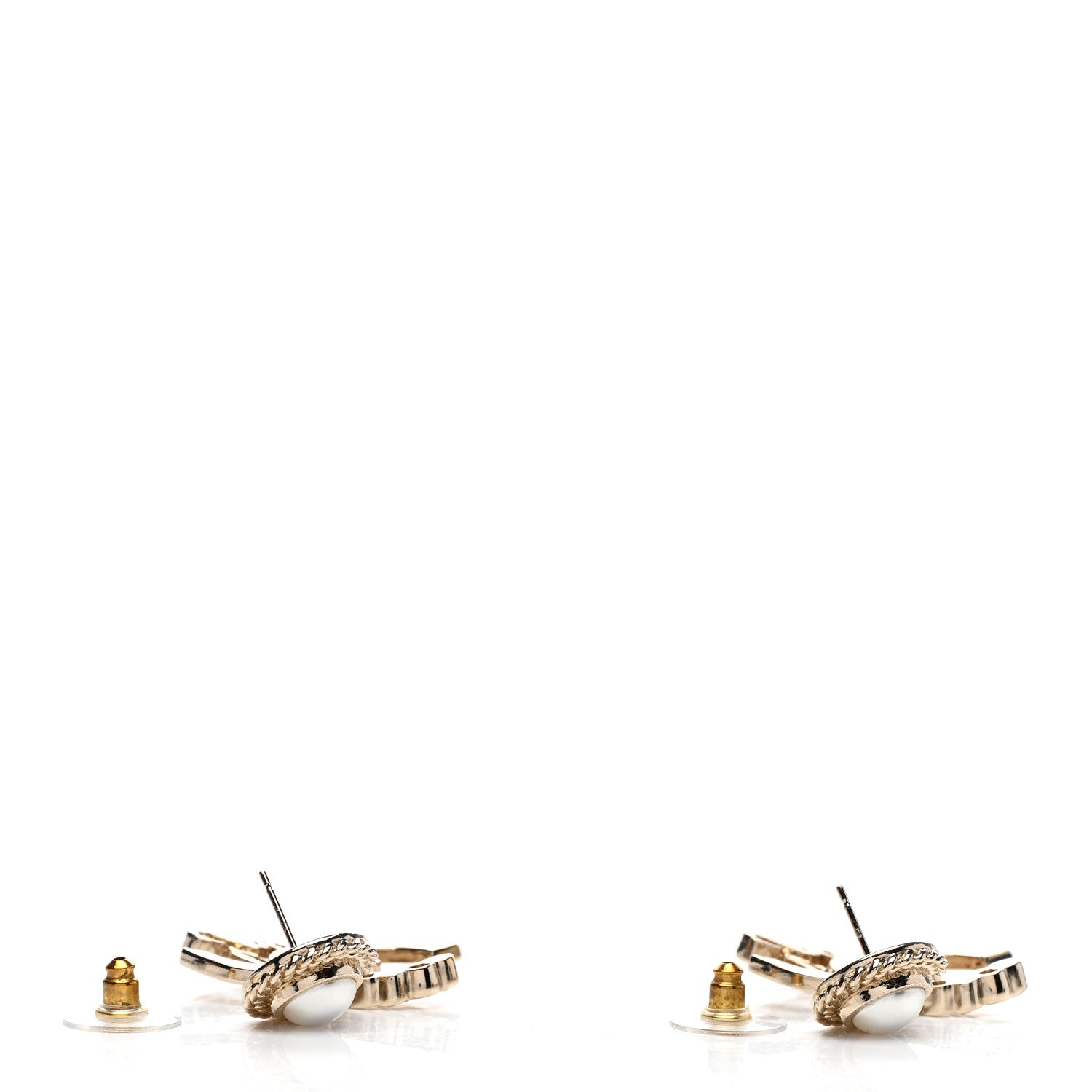 Chanel Metal Pearl Crystal Coco Script CC Drop Earrings Gold 3 of 4