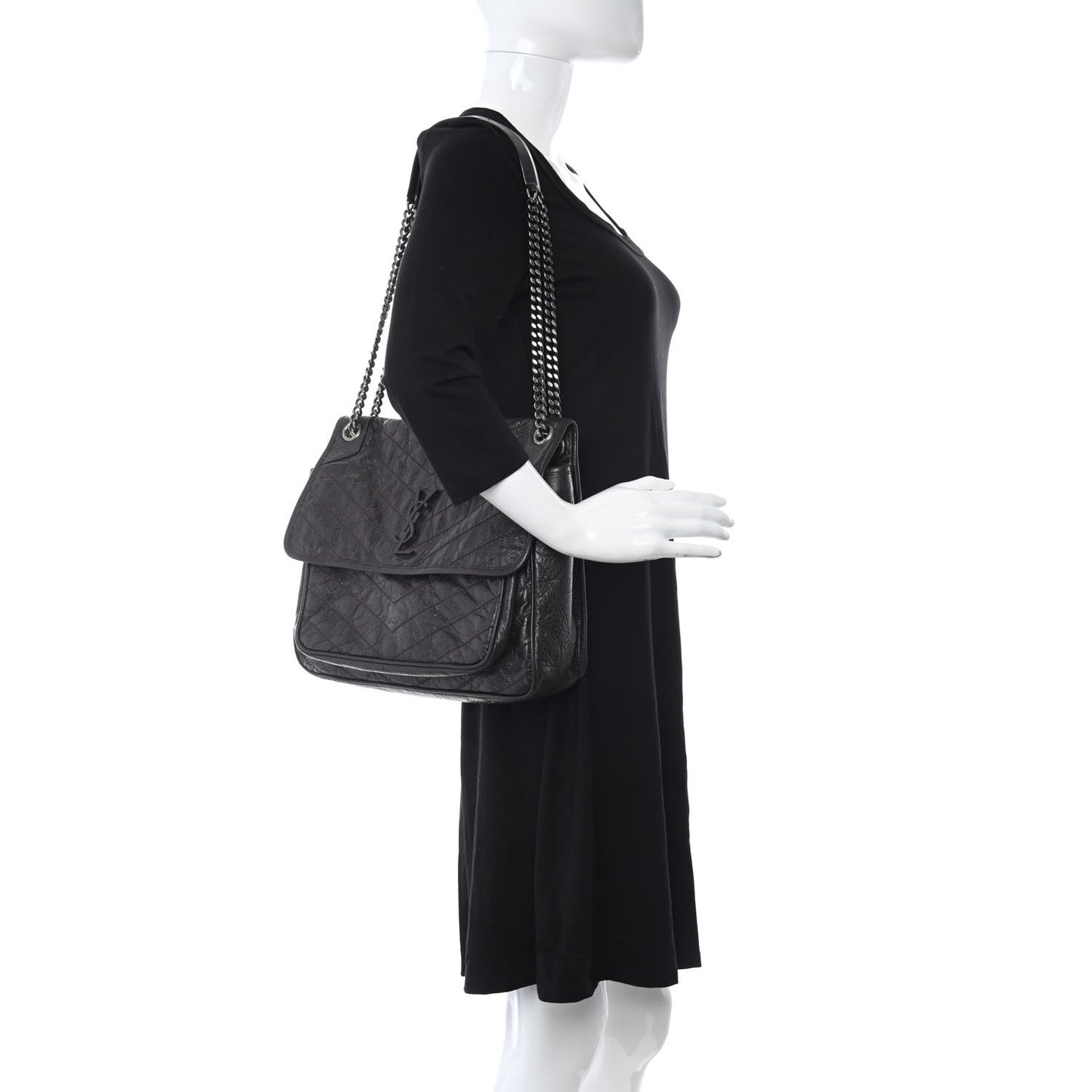 Crinkled Calfskin Matelasse Monogram Large Niki Chain Satchel Tulip