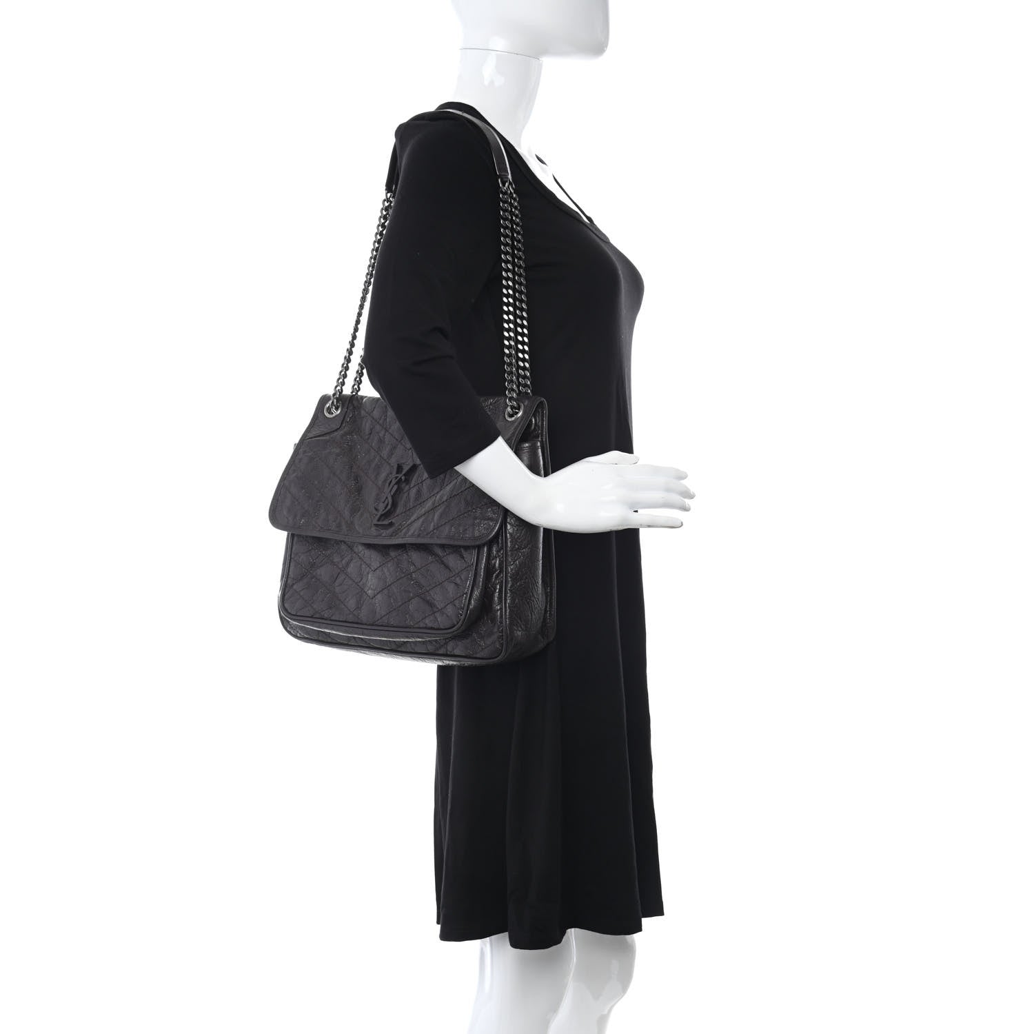 Saint Laurent Crinkled Calfskin Matelasse Monogram Large Niki Chain Satchel Tulip 2 of 14