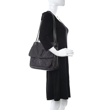 Saint Laurent Crinkled Calfskin Matelasse Monogram Large Niki Chain Satchel Tulip 2 of 14