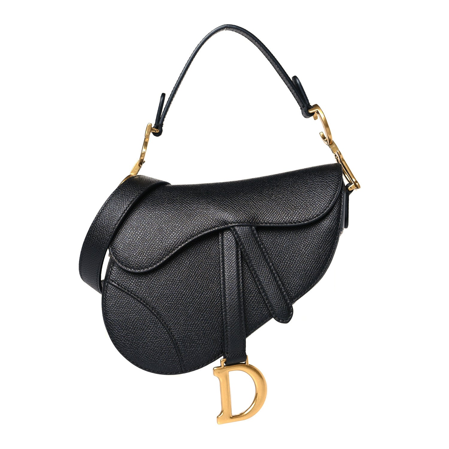 Christian Dior Grained Calfskin Mini Saddle Bag With Strap Black 1 of 9