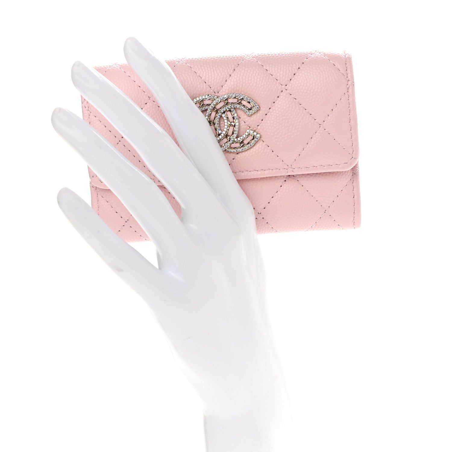 Chanel Caviar Quilted Crystal CC Flap Card Holder Pink 2 of 9