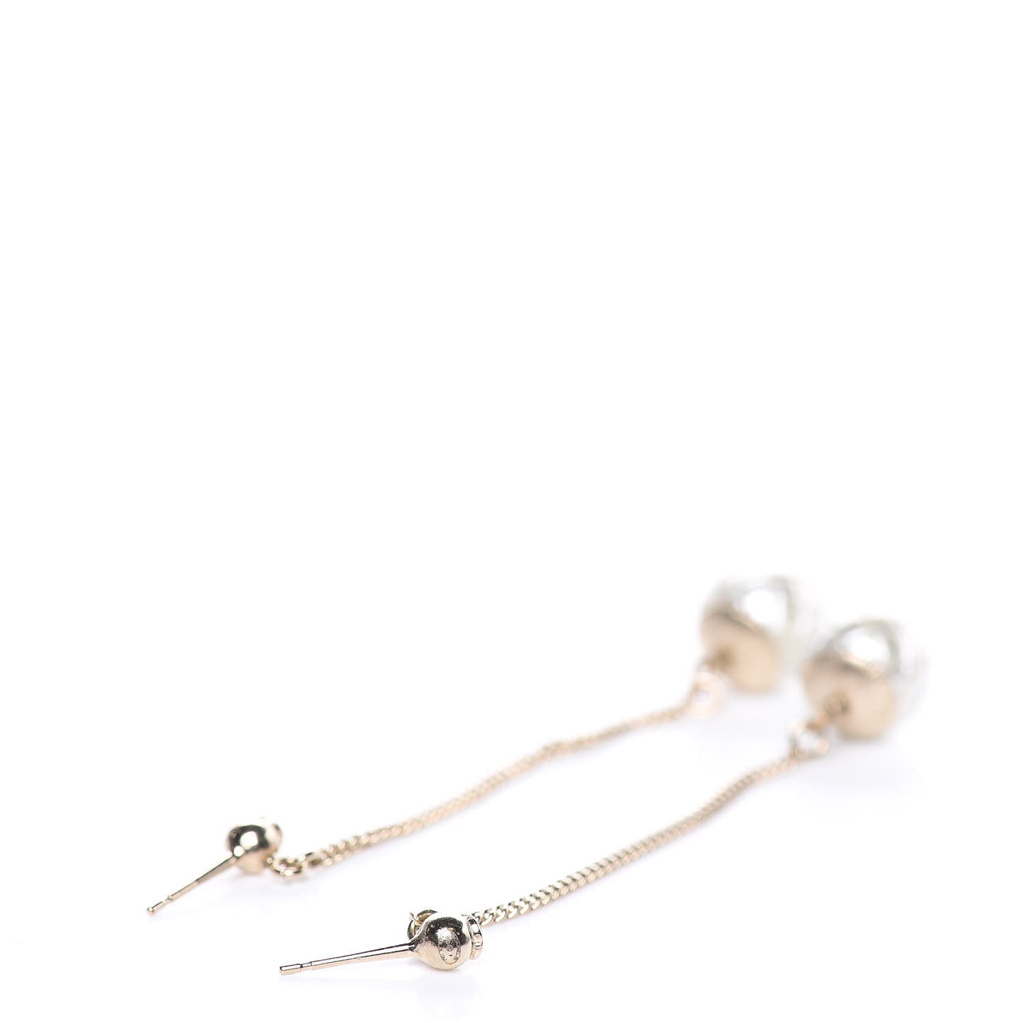 Metal Pearl Quilted CC Drop Earrings Gold
