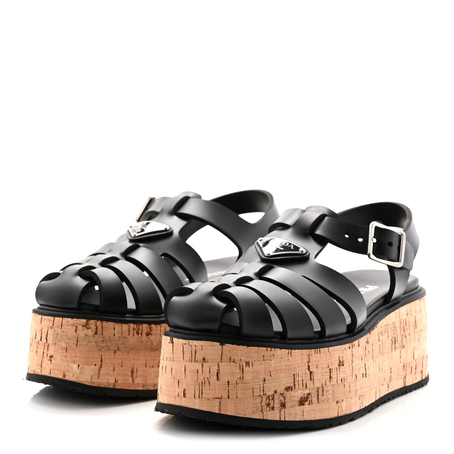 Foam Rubber Cork Triangle Logo Platform Cage Sandals 38 Black