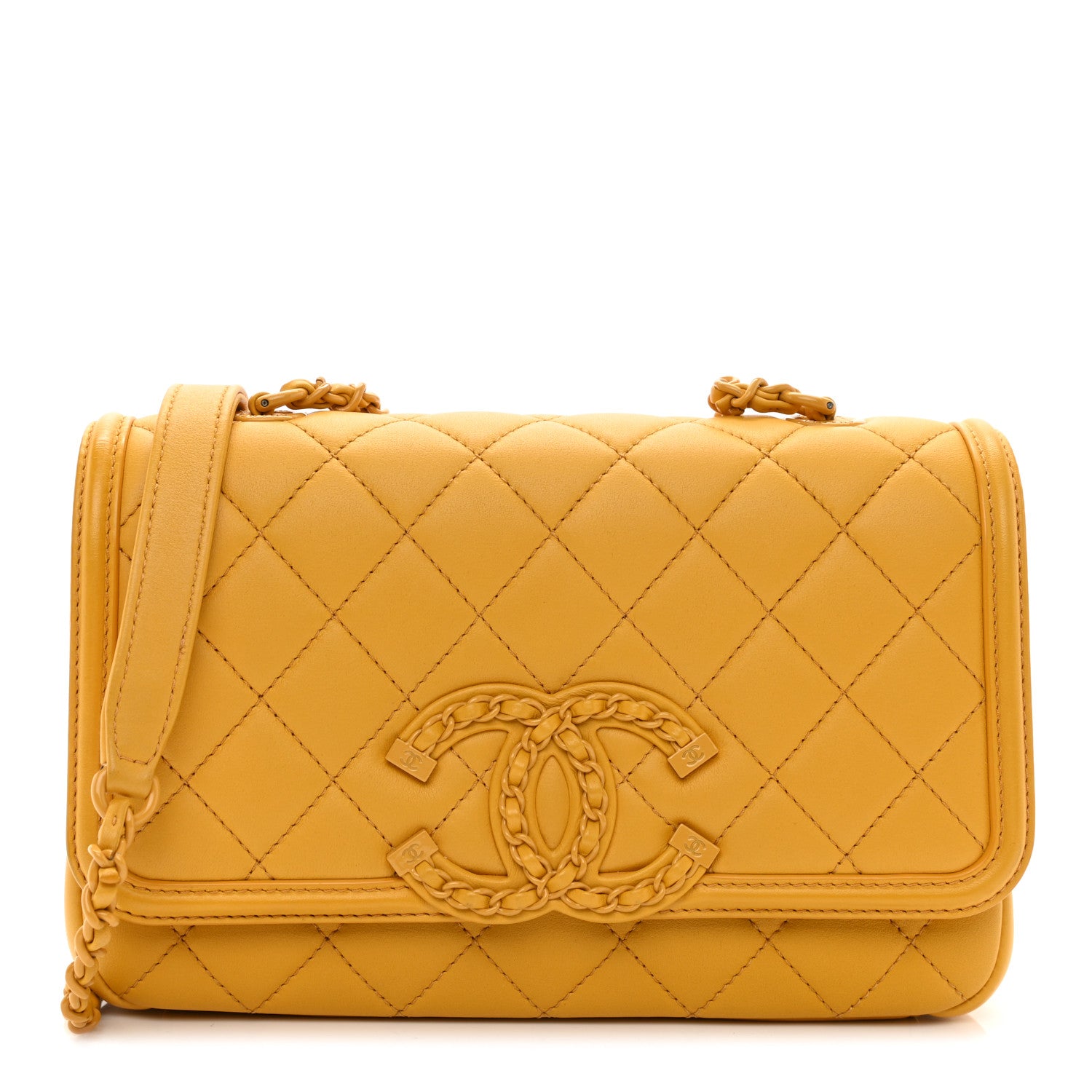 Chanel Lambskin Quilted Small CC Filigree Flap Yellow 1 of 11