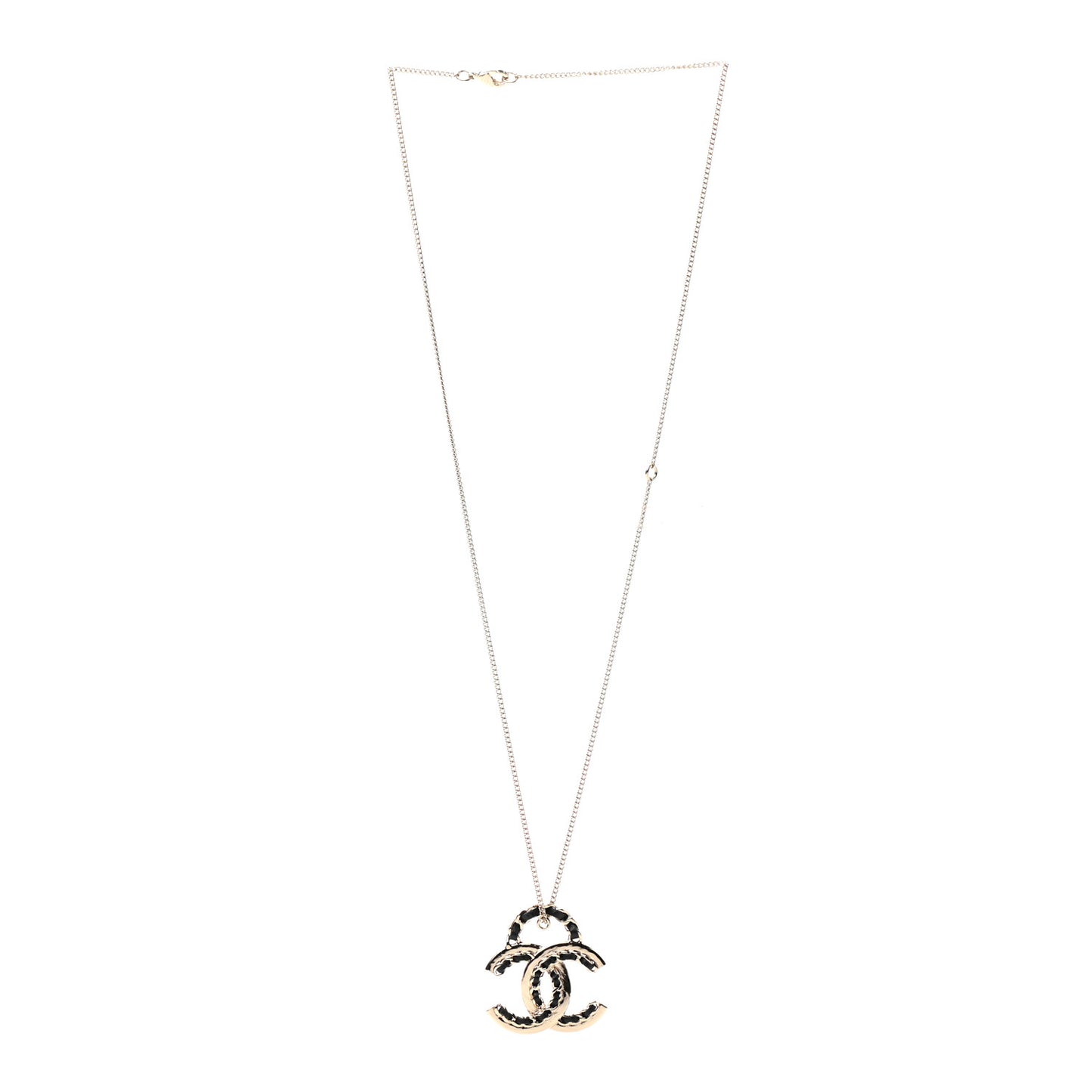 Lambskin CC Chain Necklace Gold Black
