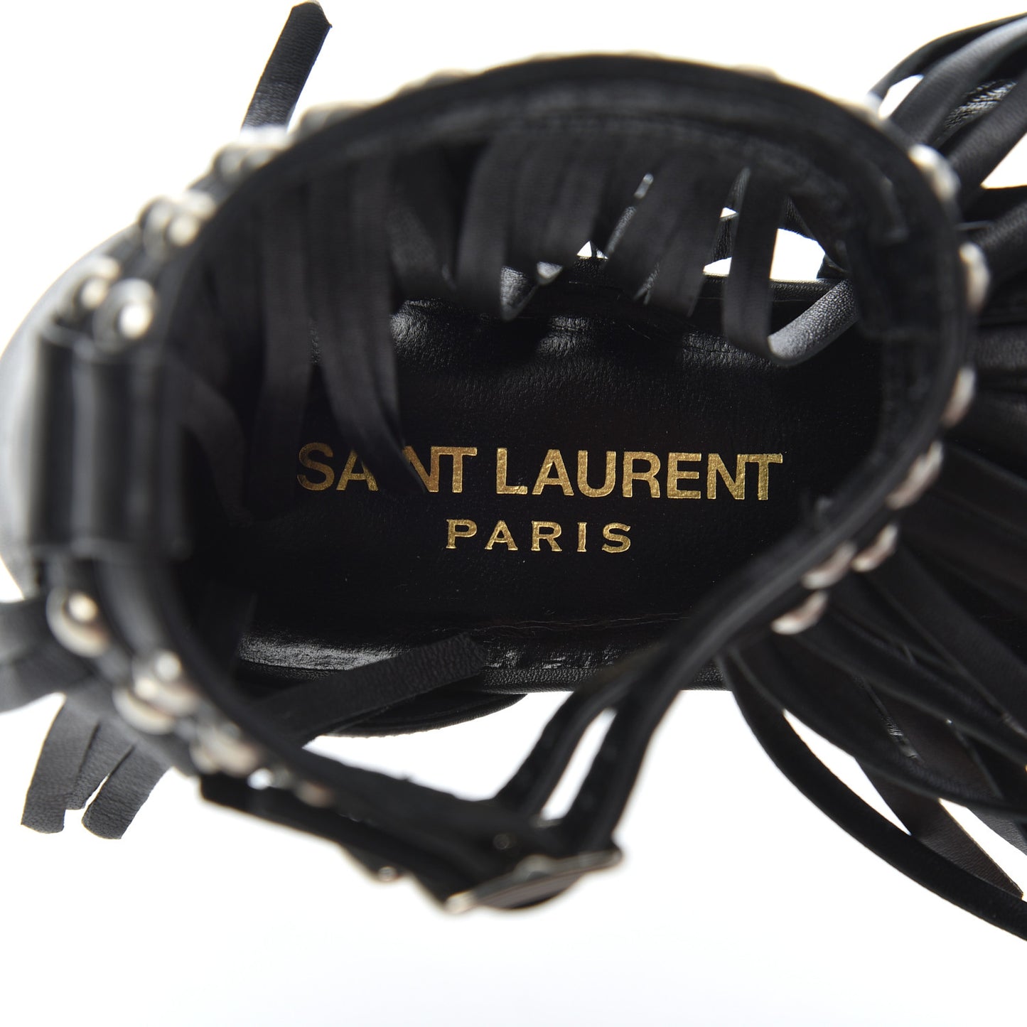 Calfskin Studded Fringe Cyuko Sandals 37 Black