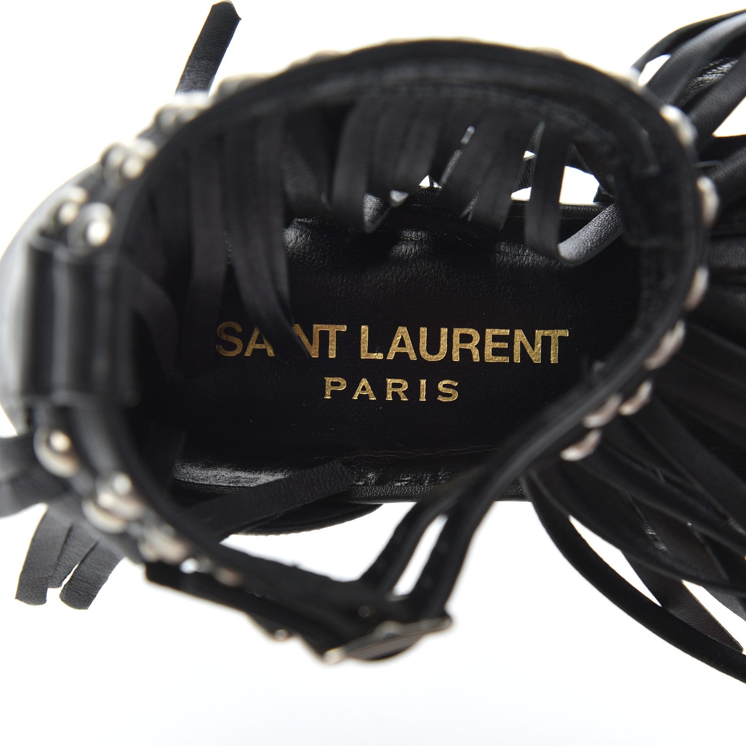 Saint Laurent Calfskin Studded Fringe Cyuko Sandals 37 Black 6 of 18