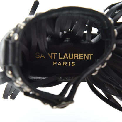 Saint Laurent Calfskin Studded Fringe Cyuko Sandals 37 Black 6 of 18