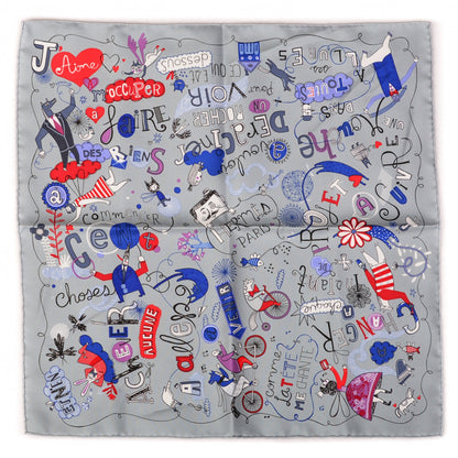 Hermes Silk Les Confessions Pocket Square Gris Bleu Rouge 2 of 4