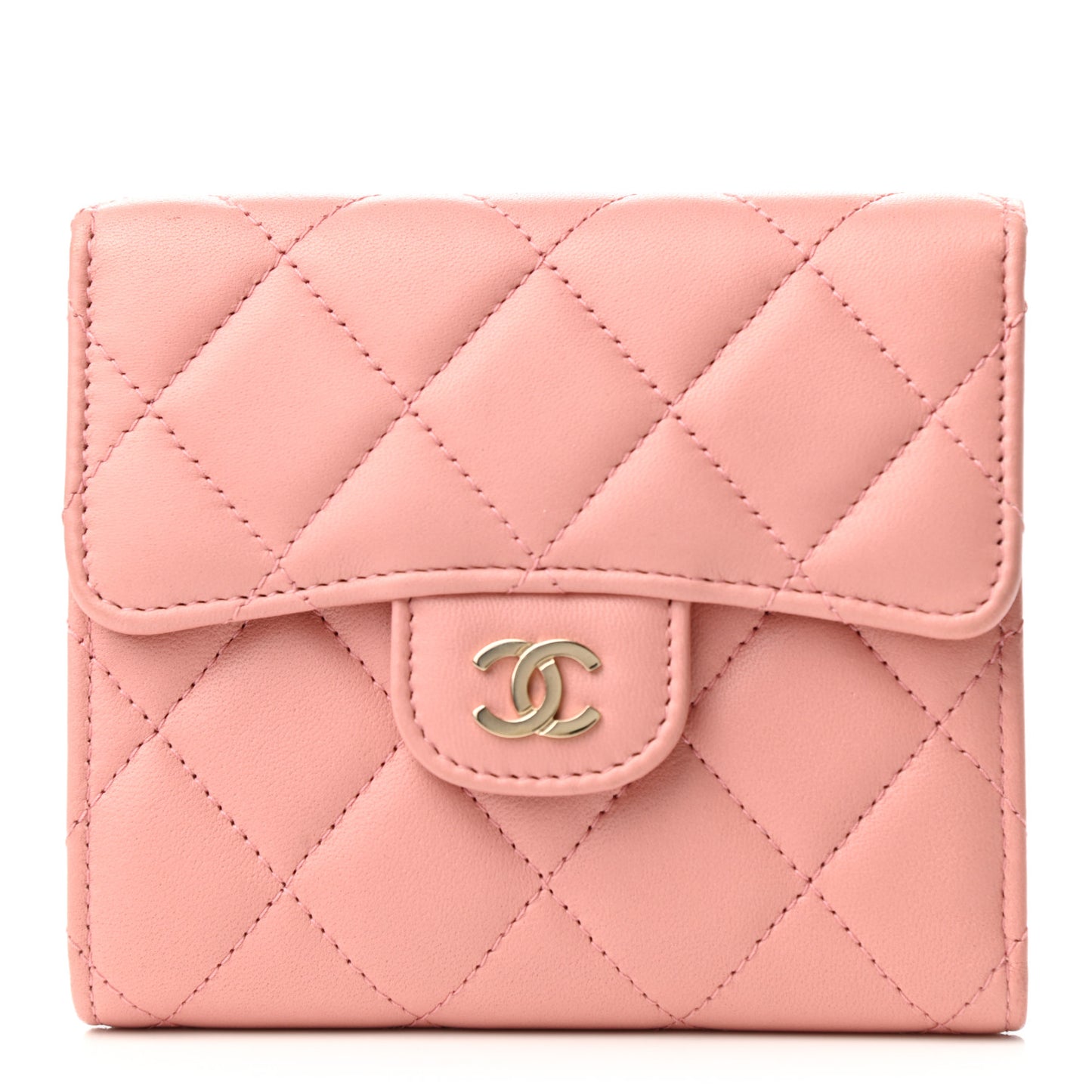 Lambskin Quilted Small Compact Wallet Pink