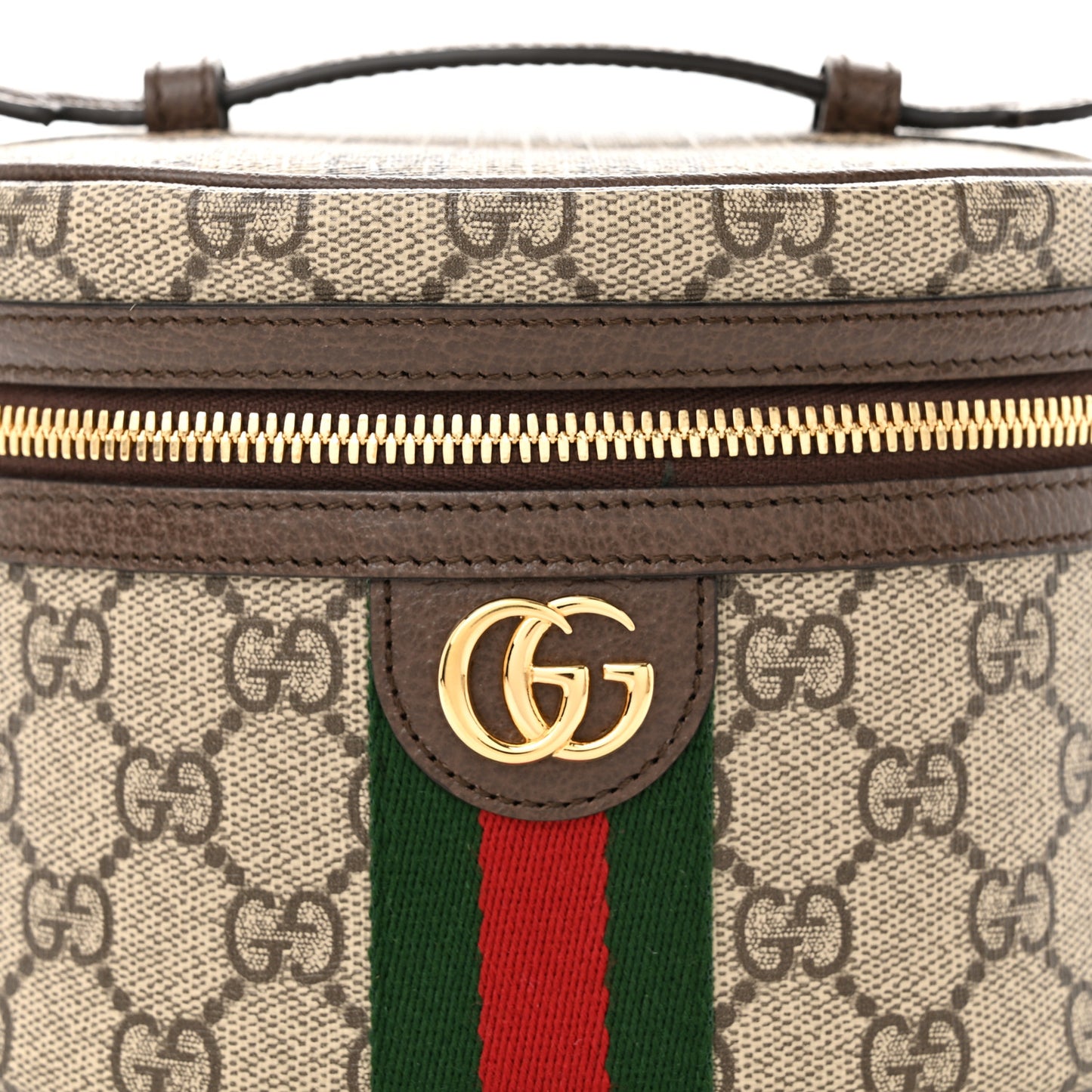 GG Supreme Monogram Textured Calfskin Web Ophidia Vanity Cosmetic Case Beige Ebony New Acero