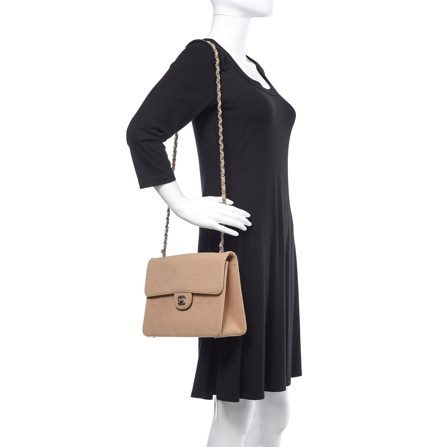 Chanel Jersey Quilted Jumbo Single Flap Beige 3 of 21
