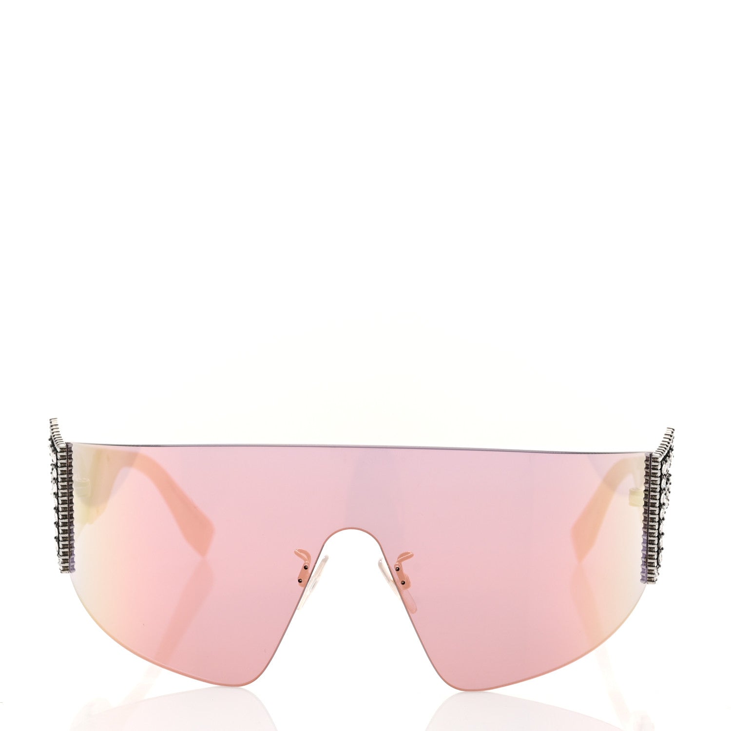Fendi Mirrored Crystal Embellished FFreedom Shield Sunglasses FF 0382/S Pink 2 of 8