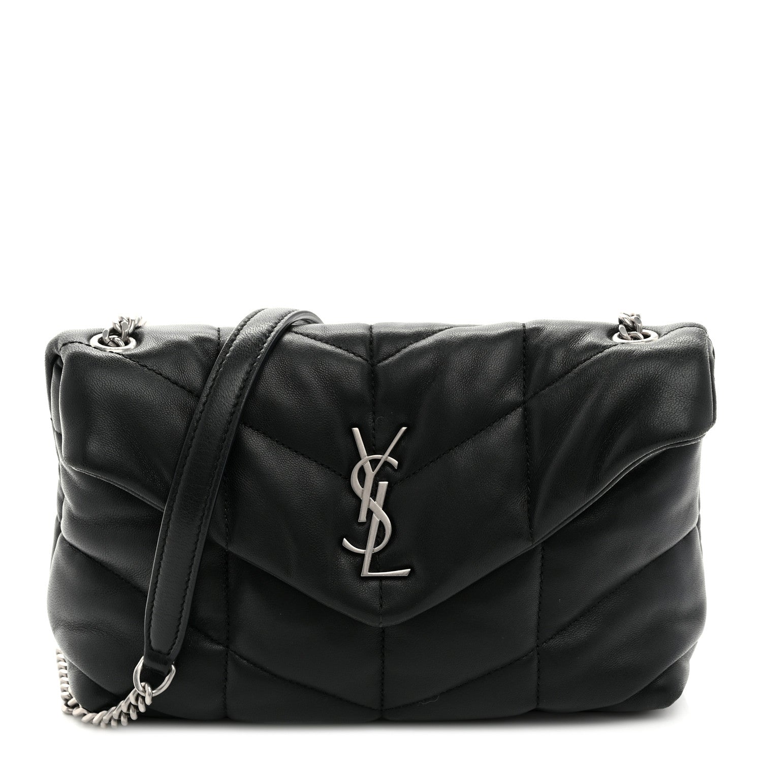 Saint Laurent Lambskin Quilted Toy Loulou Puffer Monogram Chain Satchel Black 1 of 11
