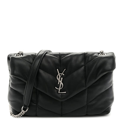 Saint Laurent Lambskin Quilted Toy Loulou Puffer Monogram Chain Satchel Black 1 of 11
