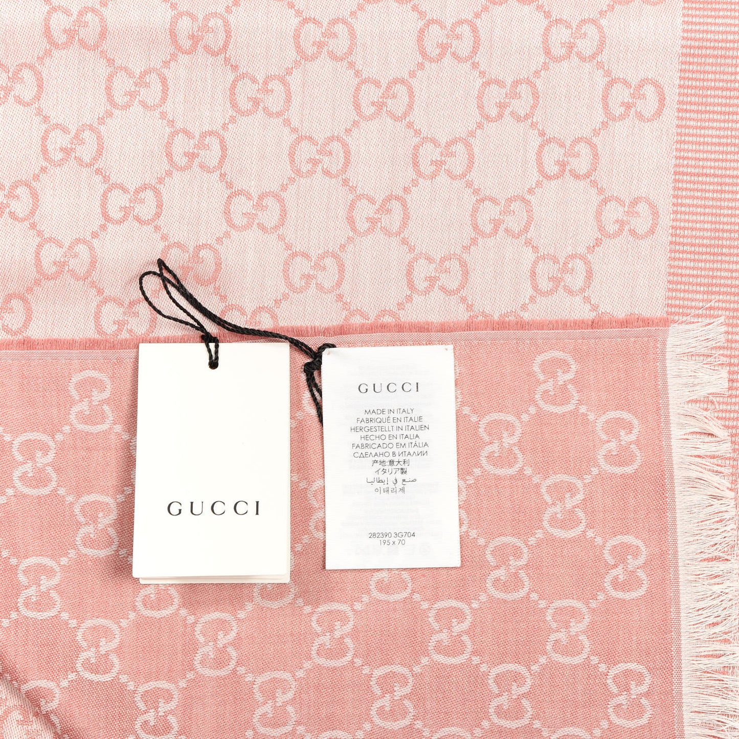 Wool Jacquard Monogram Fringe Scarf Rose