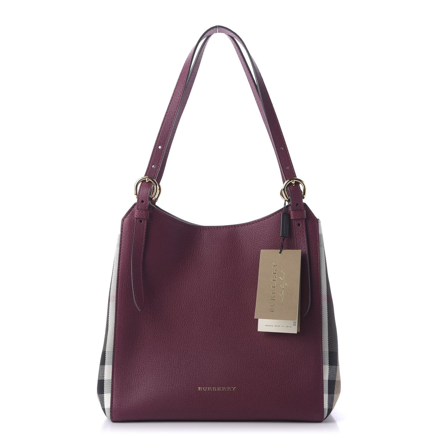 Grainy Calfskin House Check Small Canterbury Tote Berry Pink