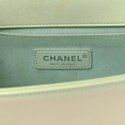 Chanel Iridescent Lambskin Chevron Quilted Medium Boy Flap Green 6 of 17