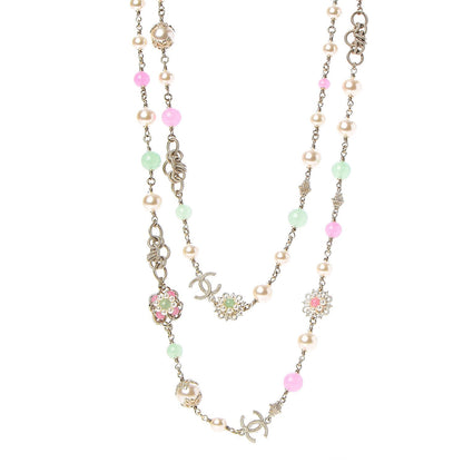 Chanel Pearl Beaded CC Long Necklace Pink Green 1 of 7