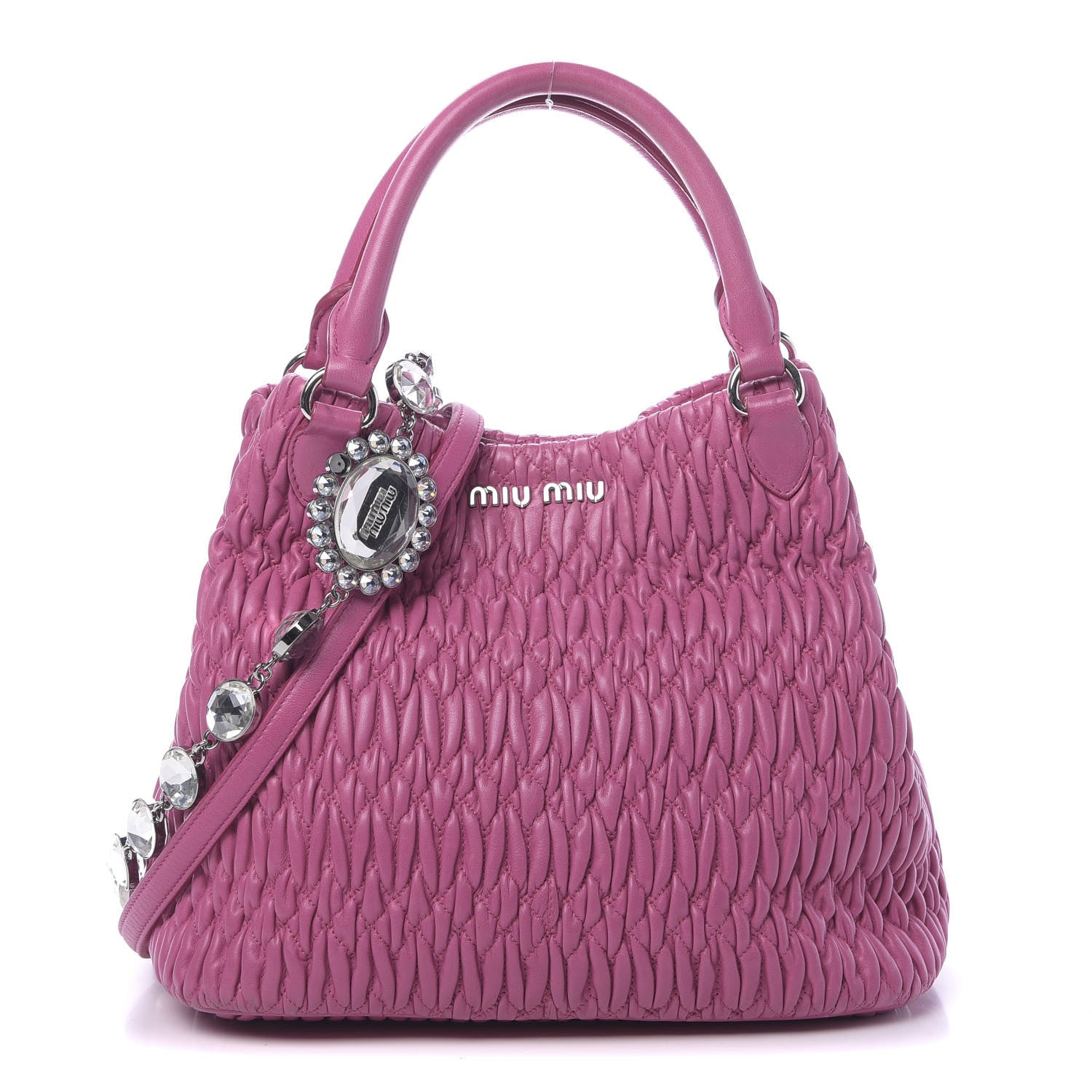 Miu Miu Nappa Matelasse Swarovski Crystal Tote Fuxia 1 of 10