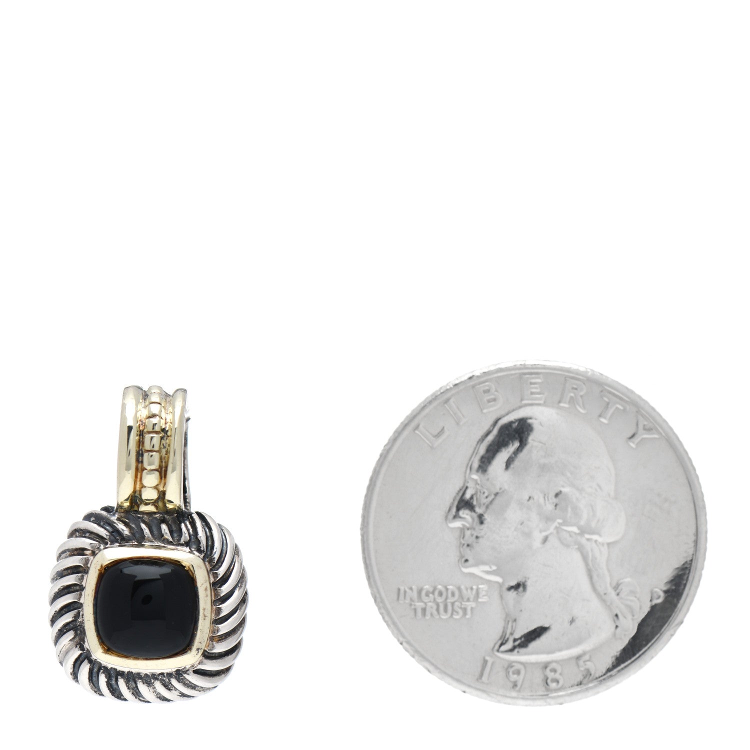 David Yurman Sterling Silver 14K Yellow Gold Black Onyx 7mm Albion Pendant 2 of 3