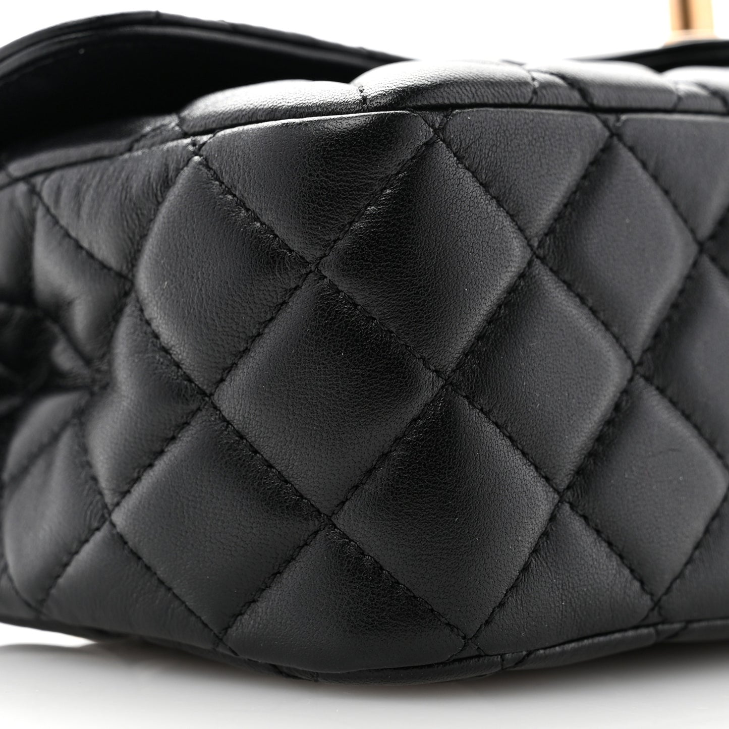 Lambskin Quilted Small Metal Top Handle Flap Black
