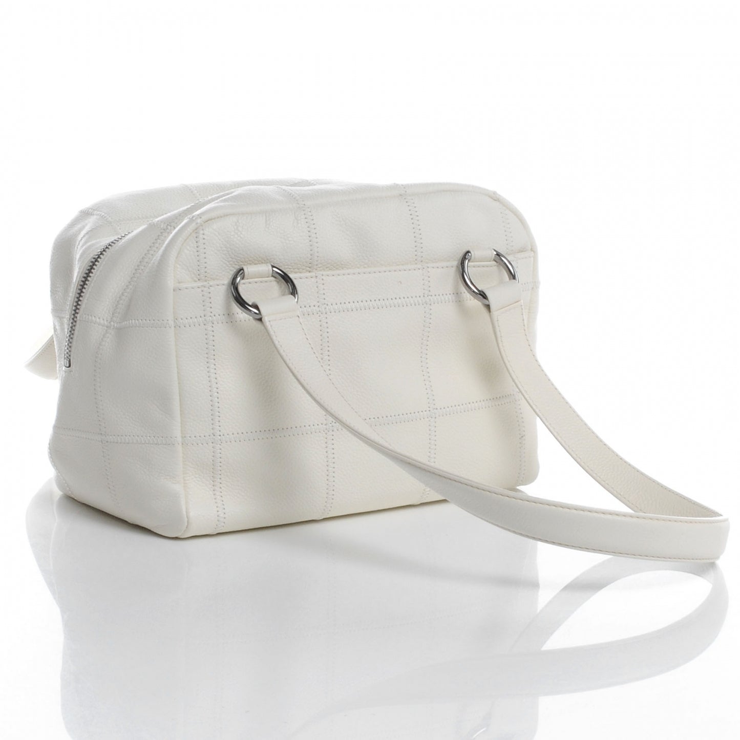 Leather Square Stitched Bowler White
