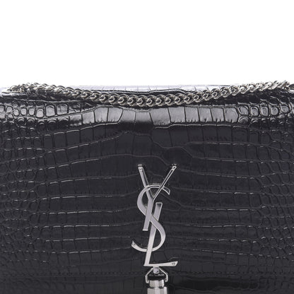 Saint Laurent Calfskin Crocodile Embossed Medium Classic Monogram Kate Tassel Satchel Black 7 of 9